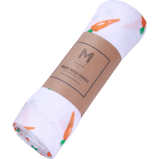 Organic Cotton Muslin Swaddle, Carrot - Swaddles - 7