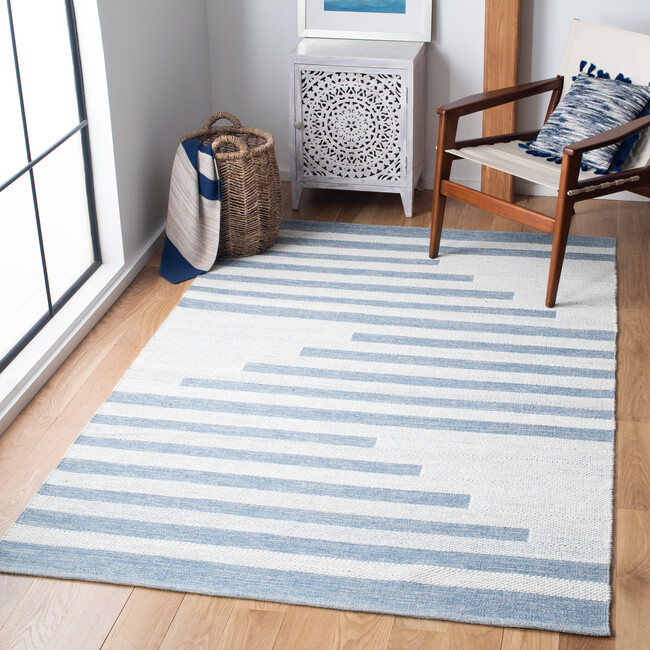 Striped Kilim Zeke Rug, Blue/White - Rugs - 2