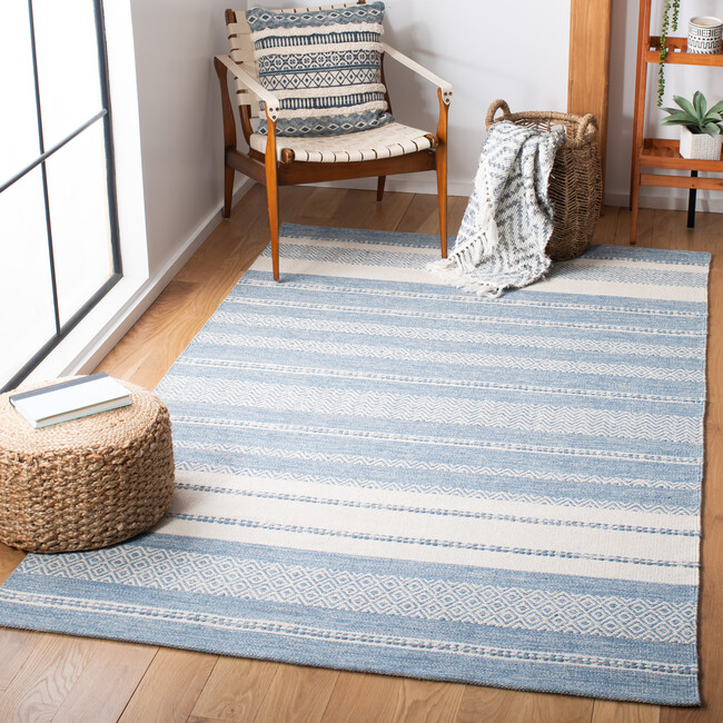 Striped Kilim Xander Rug, Blue/White - Rugs - 2