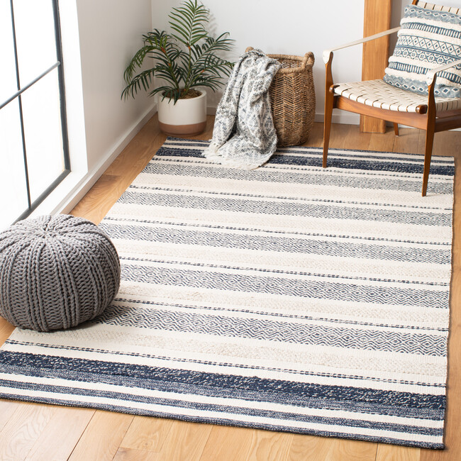 Striped Kilim Callum Rug, Cream/Navy - Rugs - 2