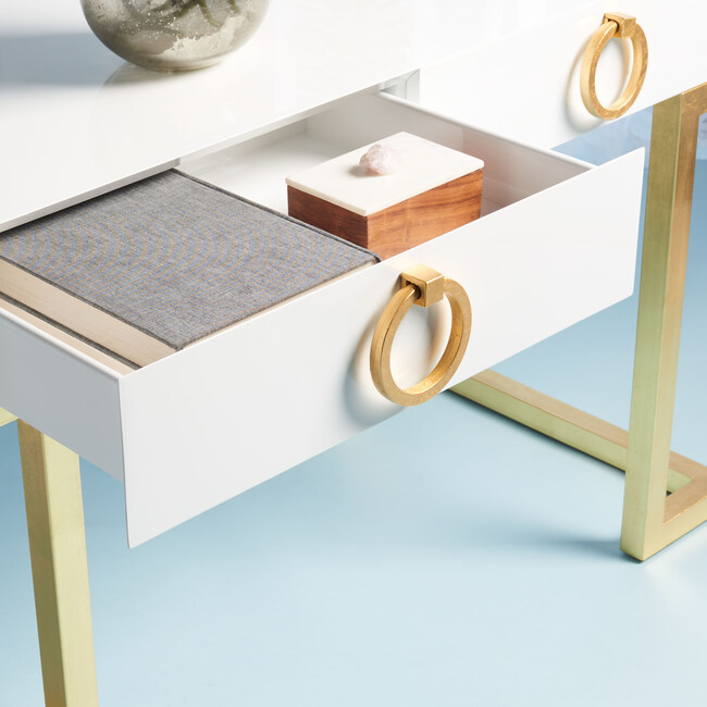 Maia 2-Drawer Desk, White/Gold Leaf - Desks - 3