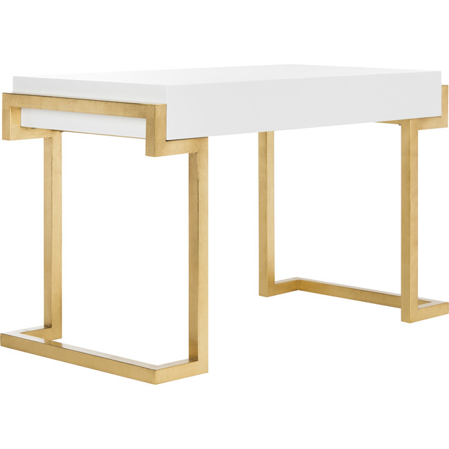 Maia 2-Drawer Desk, White/Gold Leaf - Desks - 7