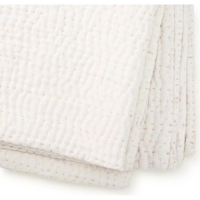 Quilt Blanket, White Linen Kantha - Quilts - 3