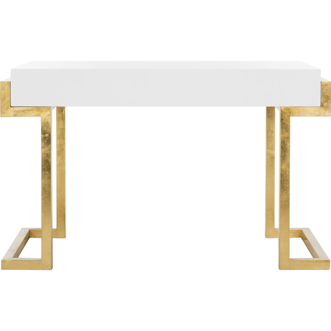 Maia 2-Drawer Desk, White/Gold Leaf - Desks - 8