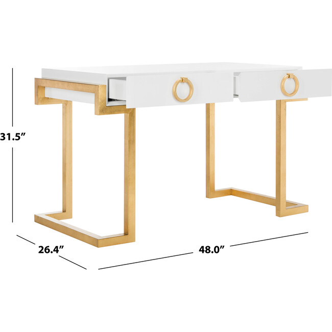 Maia 2-Drawer Desk, White/Gold Leaf - Desks - 9