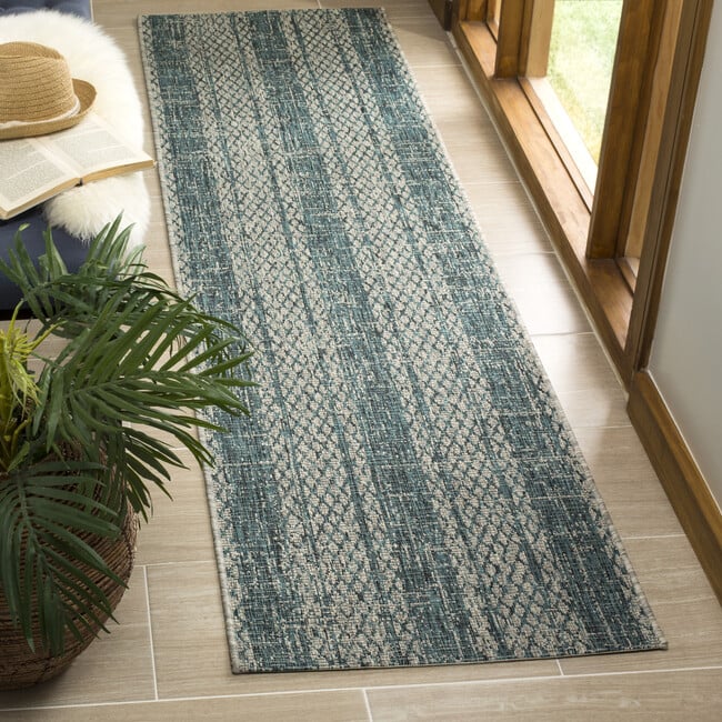 Courtyard Penny Indoor/Outdoor Rug, Dark Turquoise - Rugs - 6