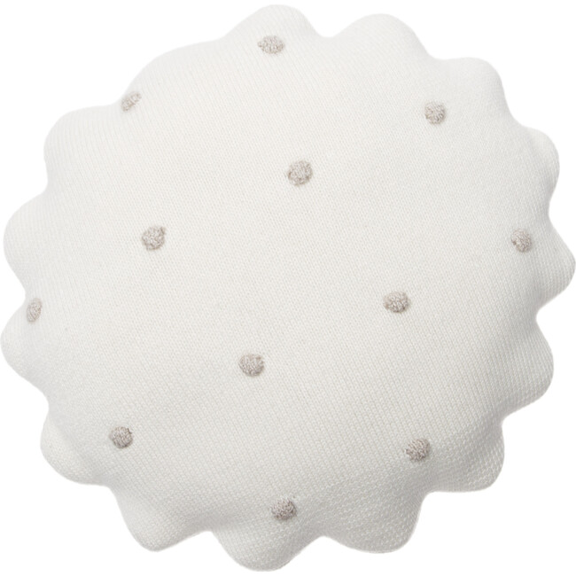Round Knitted Biscuit Cushion, Ivory