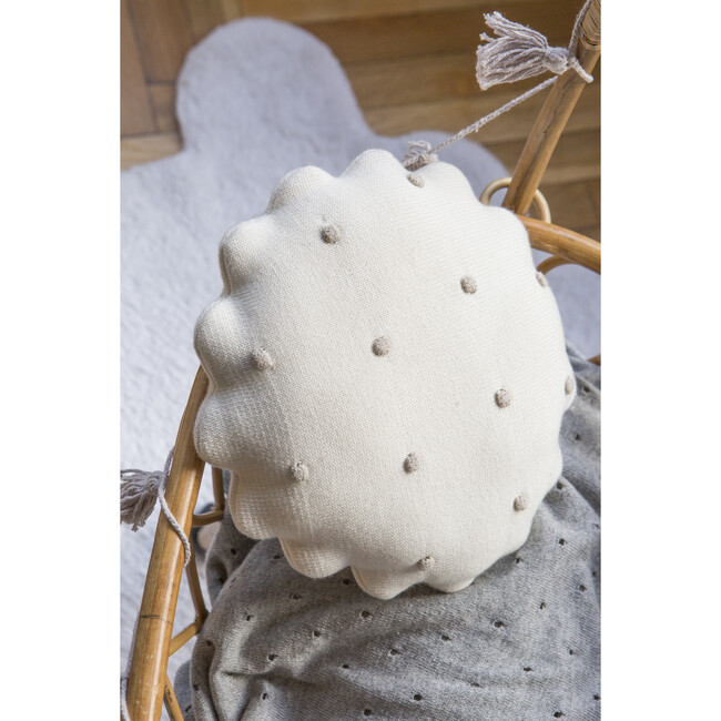 Round Knitted Biscuit Cushion, Ivory - Decorative Pillows - 9
