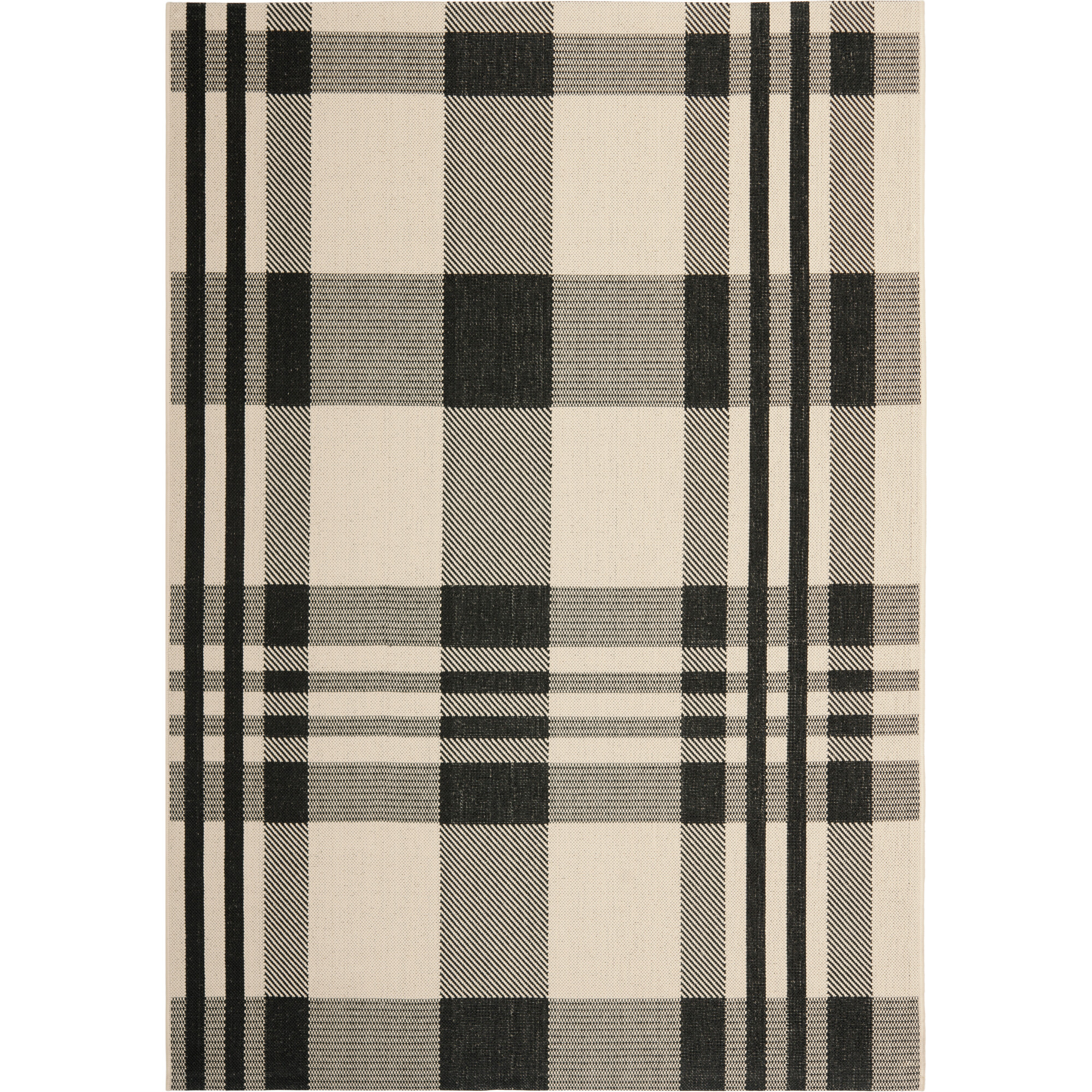Courtyard Abigail Indoor/Outdoor Rug, Black/Beige Plaid - Rugs - 1