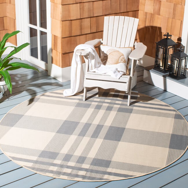 Courtyard Abigail Indoor/Outdoor Rug, Grey/Beige Plaid - Rugs - 3