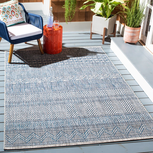 Courtyard Zoey Indoor/Outdoor Rug, Blue/Grey - Rugs - 2