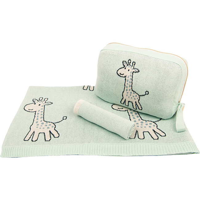 Petite Giraffe Baby Blanket Set, Mint