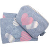 Stripe Hearts Blanket Travel Set, Marine/Vanilla - Blankets - 1 - thumbnail