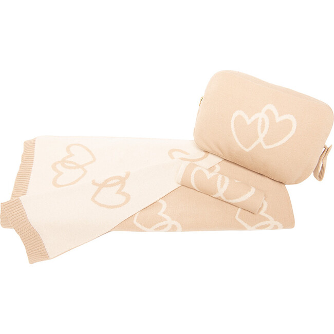Twin Hearts Baby Blanket Set, Linen/Natural