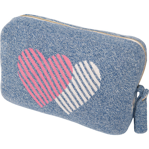 Stripe Hearts Blanket Travel Set, Marine/Vanilla - Blankets - 5