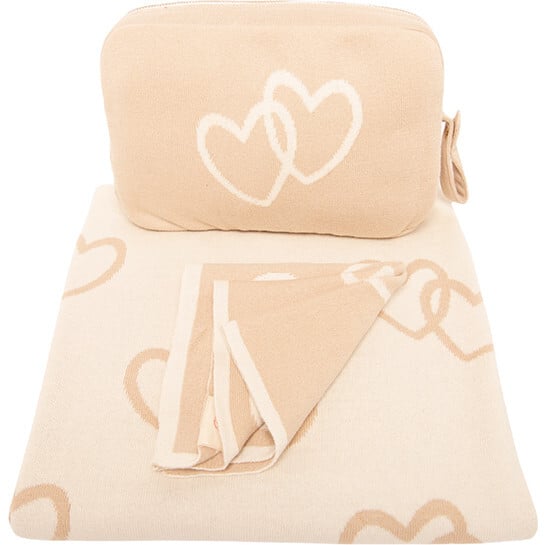 Twin Hearts Baby Blanket Set, Linen/Natural - Blankets - 3