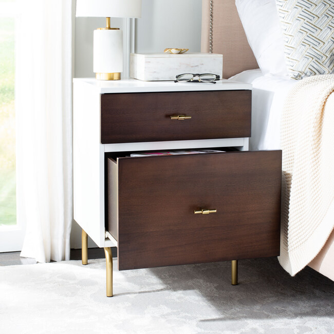 Genevieve 2 Drawer Nightstand, White/Gold - Nightstands - 8