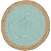 Layla Round Flatweave Rug, Aqua - Rugs - 1 - thumbnail