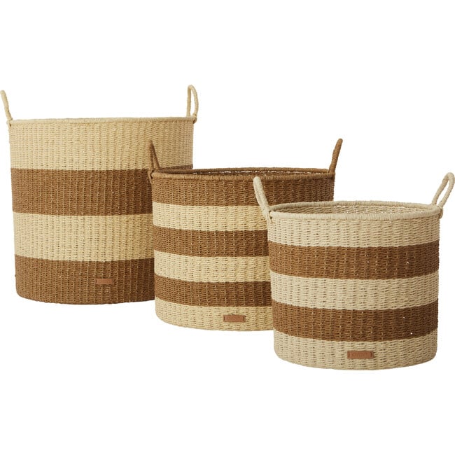 Set of 3 Gomi Cylinder Storage Baskets, Caramel Stripe - Storage - 5