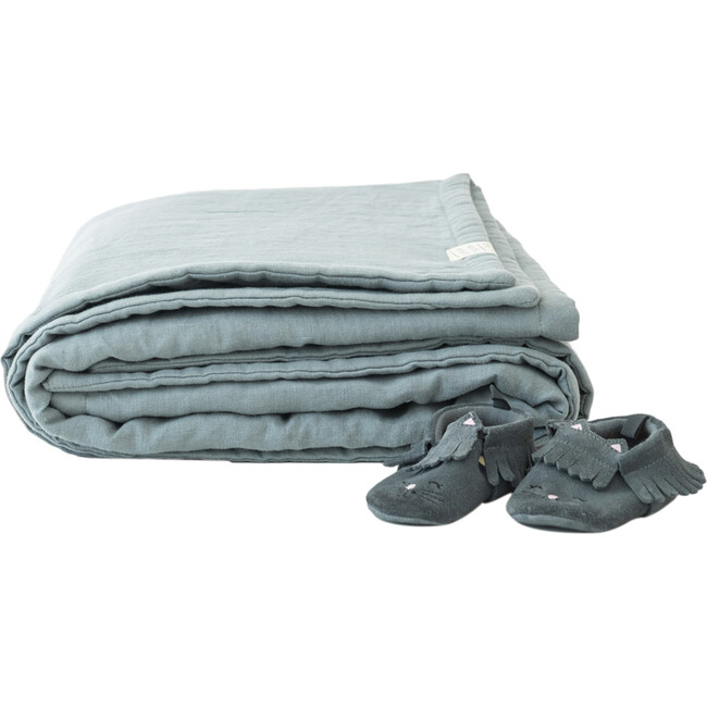 Linen Quilted Blanket, Blue Fog - Blankets - 2