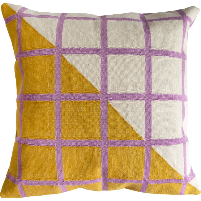 Reversible Pillow Cover, Lilac/Marigold Grid