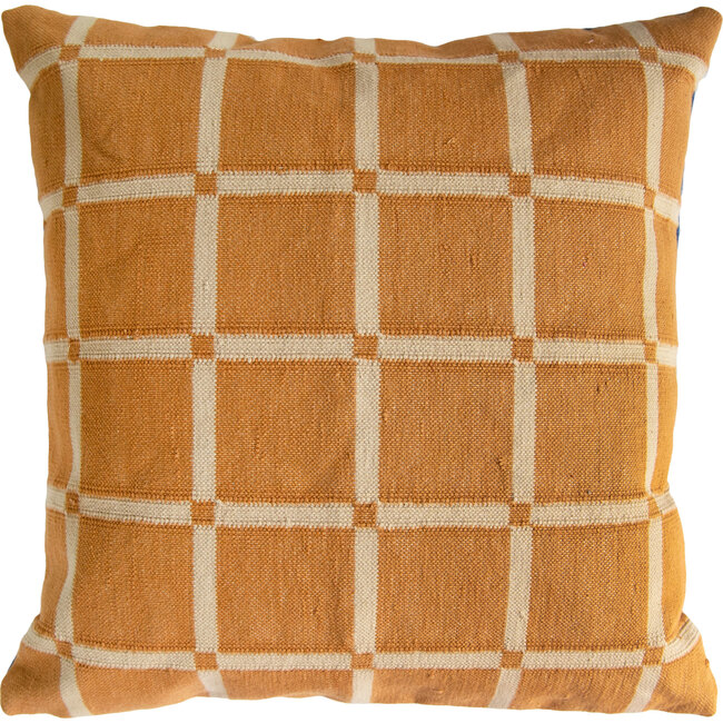 Reversible Dotted Grid Pillow Cover, Cobalt/Tan
