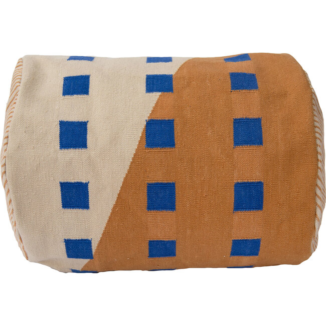 Square Bolster Pillow Cover, Cobalt/Tan - Decorative Pillows - 1