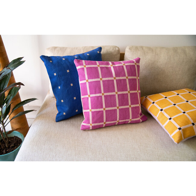 Reversible Dotted Grid Pillow Cover, Cobalt/Tan
