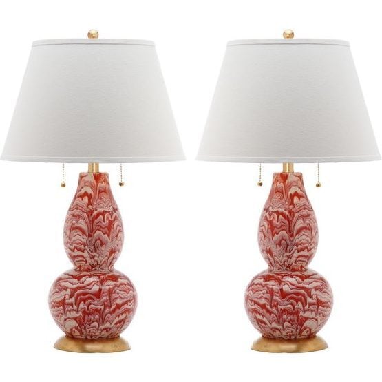 Set of 2 Color Swirls Glass Lamps, Orange