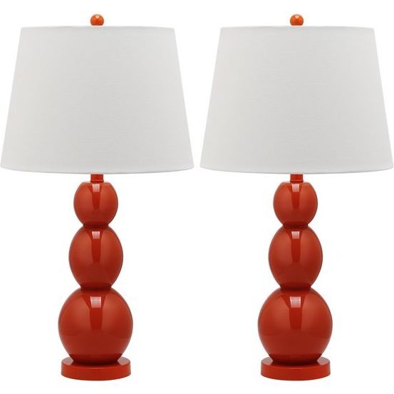 Set of 2 Jayne Three-Sphere Glass Lamp, Orange - Lighting - 1