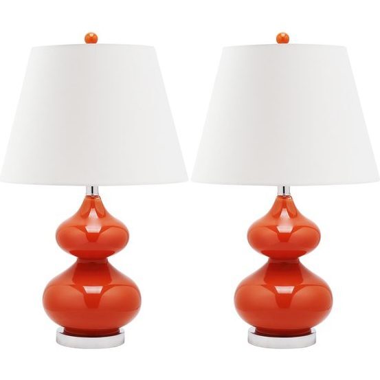 Set of 2 Eva Double Gourd Glass Lamps, Orange