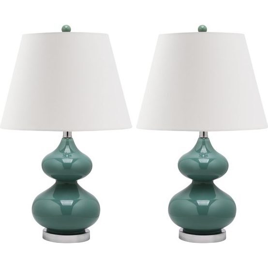 Set of 2 Eva Double Gourd Glass Lamps, Teal