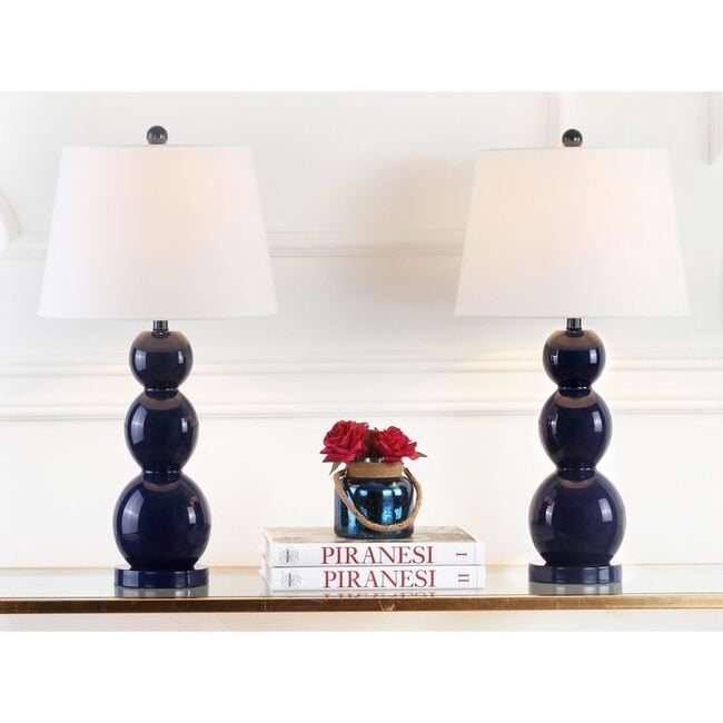 Set of 2 Jayne Three-Sphere Glass Lamps, Navy - Lighting - 4