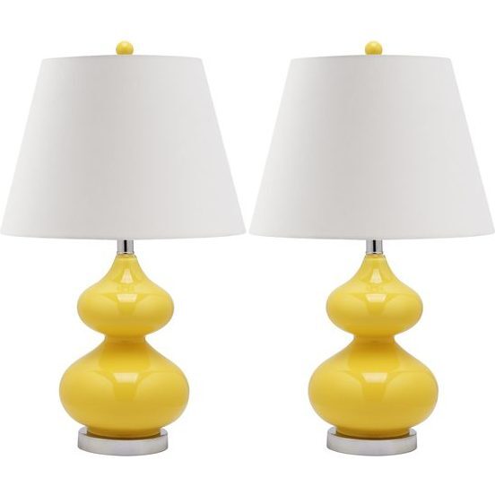 Set of 2 Eva Double Gourd Glass Lamps, Yellow