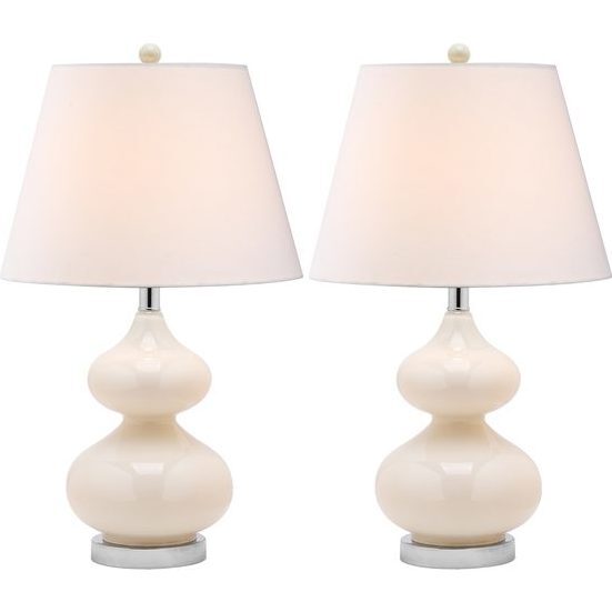 Set of 2 Eva Double Gourd Glass Lamps, Cream - Lighting - 2