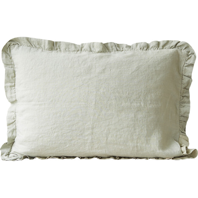 Kids Frilled Linen Pillowcase, Sage - Pillows - 1