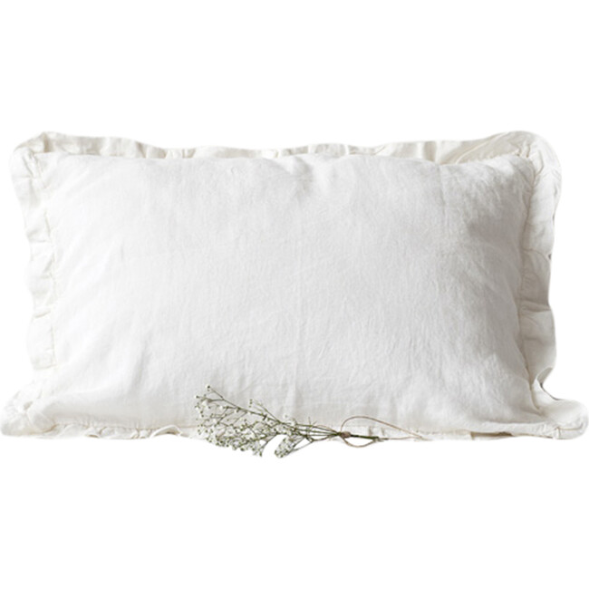 Frilled Linen Pillowcase, White - Pillows - 1