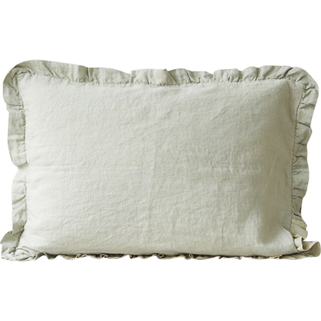 Frilled Linen Pillowcase, Sage - Pillows - 1