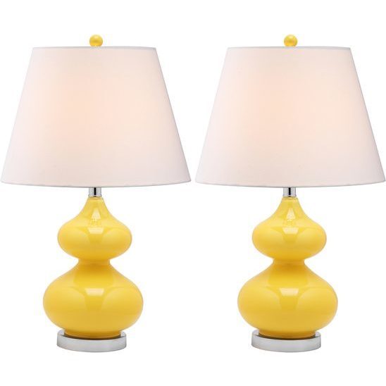Set of 2 Eva Double Gourd Glass Lamps, Yellow - Lighting - 2
