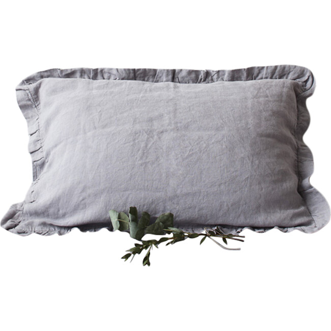 Frilled Linen Pillowcase, Light Grey - Pillows - 1