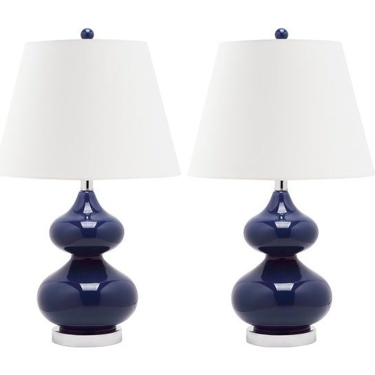 Set of 2 Eva Double Gourd Glass Lamps, Navy