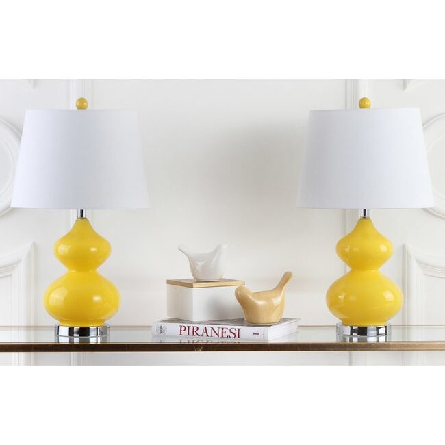Set of 2 Eva Double Gourd Glass Lamps, Yellow - Lighting - 3