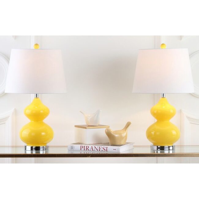 Set of 2 Eva Double Gourd Glass Lamps, Yellow - Lighting - 4