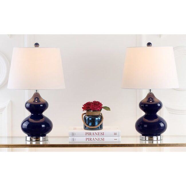 Set of 2 Eva Double Gourd Glass Lamps, Navy - Lighting - 5