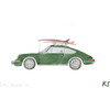 Porsche 911 Green Surfboards ,14" x 10" - Art - 1 - thumbnail
