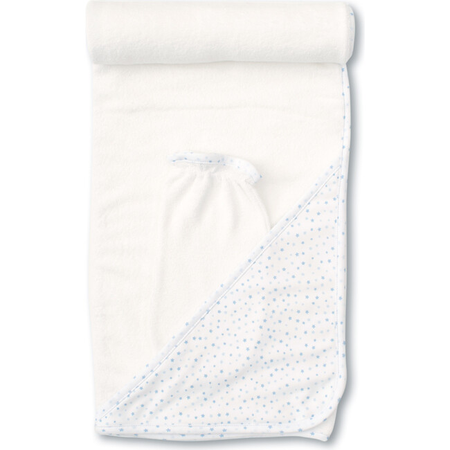 Superstars Hooded Towel & Mitt Set, White & Blue