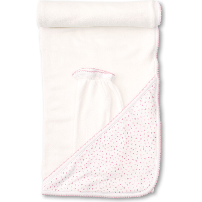 Sweethearts Hooded Towel & Mitt Set, White & Pink