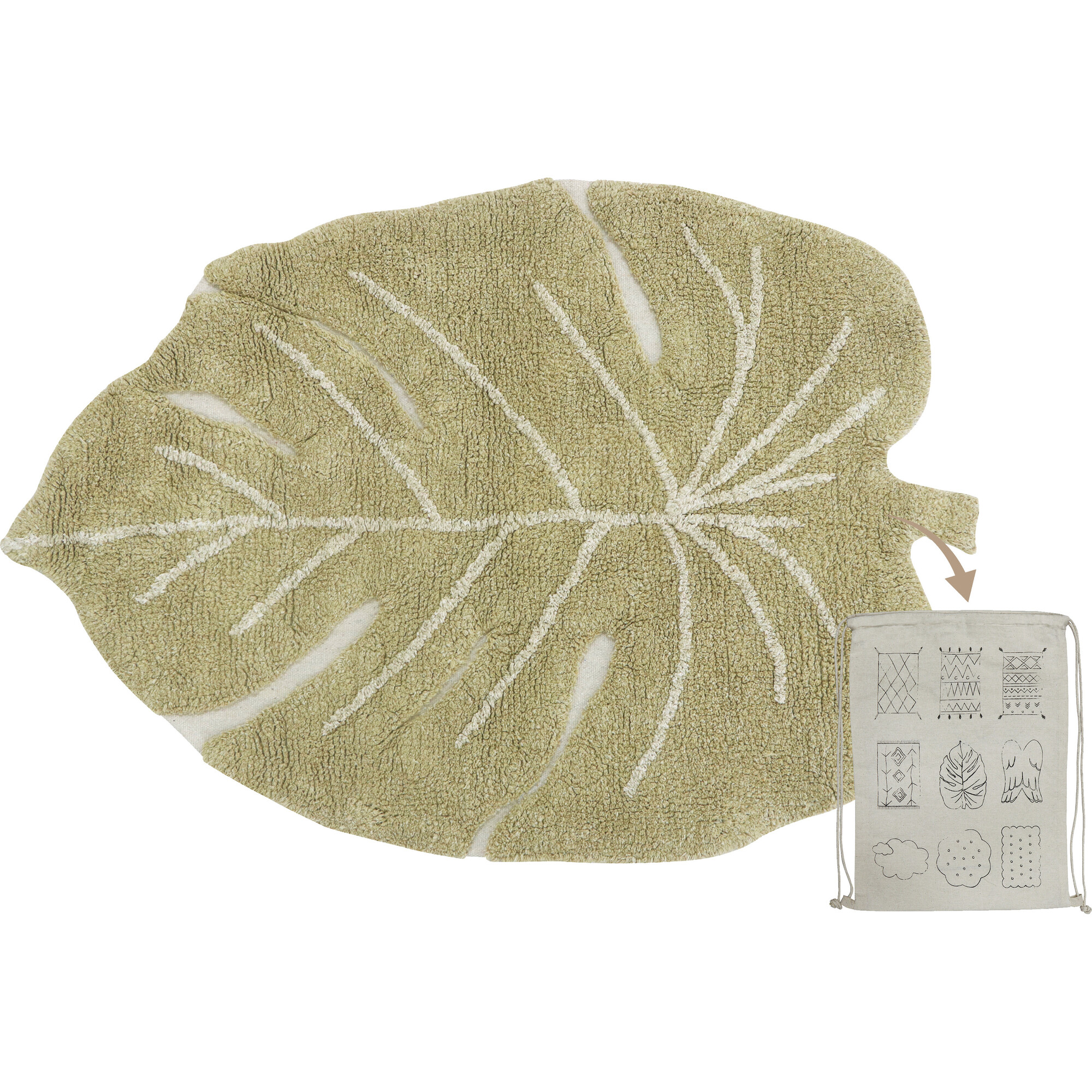 Mini Monstera Washable Rug, Olive - Rugs - 1