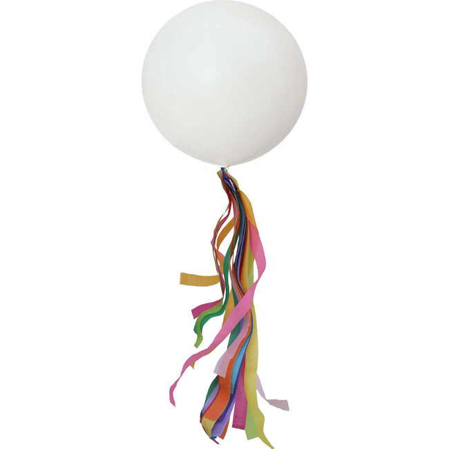 Solid Jumbo Balloon with Rainbow Streamer Tassel Kit, White - Decorations - 1