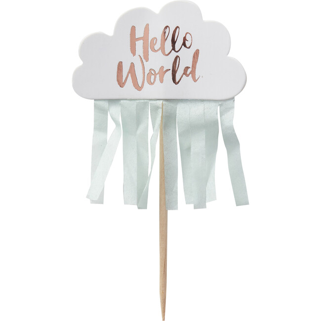 Hello World Cupcake Toppers, Rose Gold & Cloud